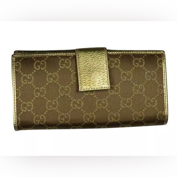 Gucci Princy Long Trifold Flap Wallet Gold Metallic and Brown GG Monogram Bow - Picture 12 of 17